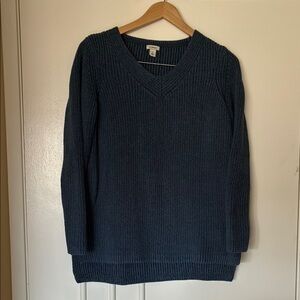 LL Bean cotton Navy V‑Neck Ribbed Sweater